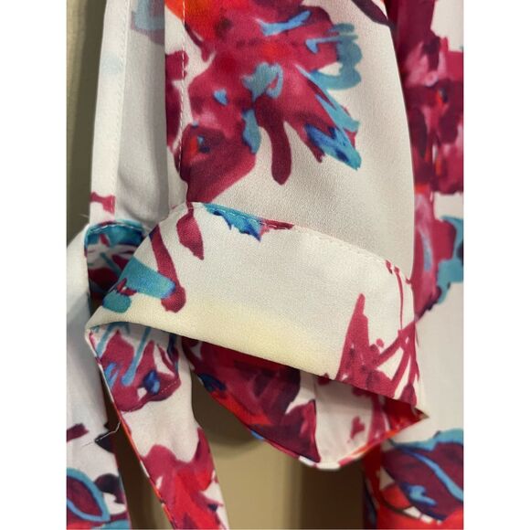 Devlin Womens White Pink Floral Cold Shoulder Off the Shoulder Blouse Medium - Picture 5 of 14